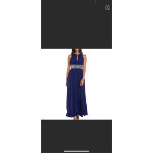 R&M Richards Women's Sleeveless Blue Floor Length Beaded Evening Gown Size 12